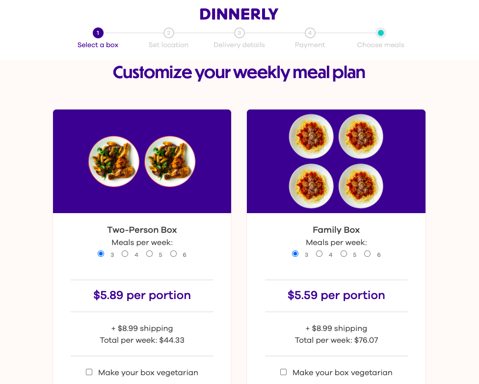 Dinnerly's customizable options